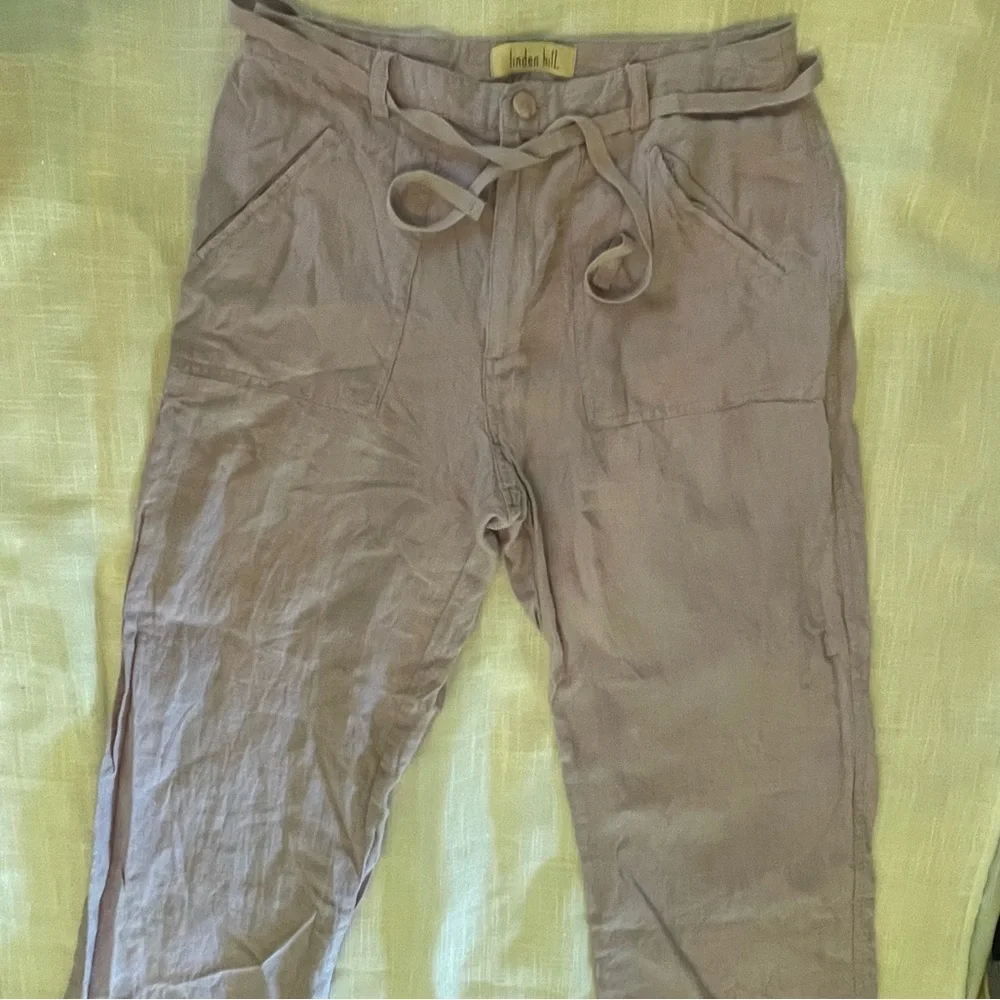 Linden Hill 100% Linen Purple Pastel Pants Relaxed Fit Cropped - Picture 2 of 12